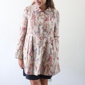 ANTHROPOLOGIE | Elevenses Faded Floral Pleated Pea Coat